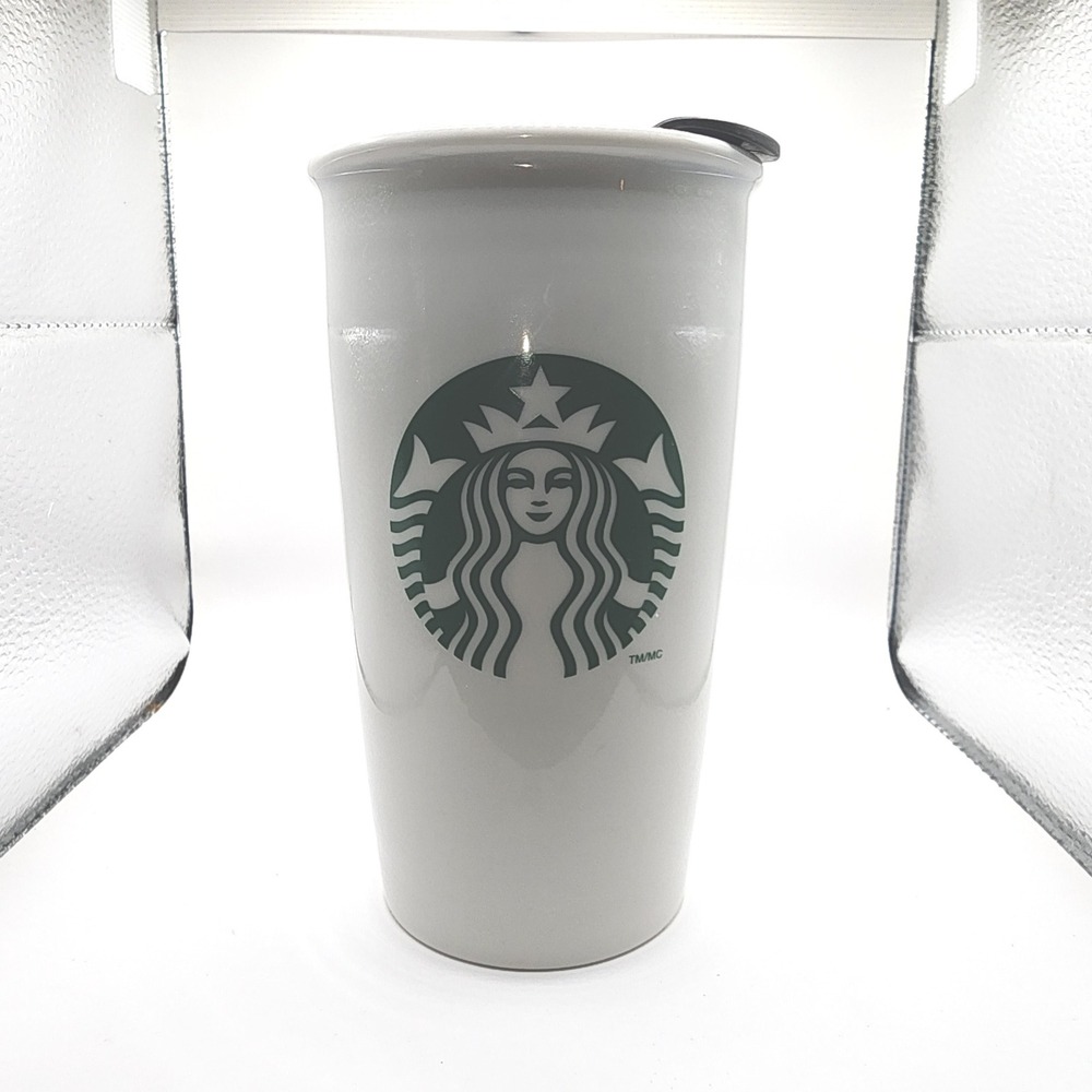 Starbucks Travel Tumbler Unisex 12oz White Ceramic Double Wall Siren Logo 2011